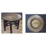 Anglo Indian Very Elaborate and Quality Folding Side Table. The Large Circular Brass and Copper