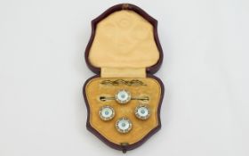 Set Of Three Buttons And Matching Brooch In Fitted Case, Mother Of Pearl Fronts With Central