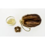 Vintage Mink Fur Concertina Pouch Bag And Matching Boxed Brooch Plush brown mink pouch bag with