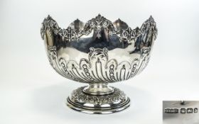 Victorian Period - Large and Impressive Silver Monteith / Punch Bowl. Maker John Dixon & Son.