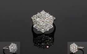 18ct White Gold Fine Diamond Cluster Ring. Flowerhead setting.