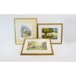 A Collection Of Framed Watercolours Three in total, the first depicting a church,