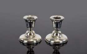 1930's Period Silver Pair of Squat Candlesticks with Circular Base. Hallmark Birmingham 1937. Each