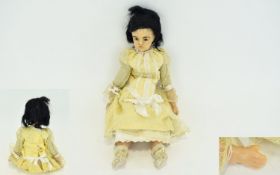 Antique Tinted Wax Doll Circa 1860-1890 Cloth bodied doll with tinted wax arms, legs, head and