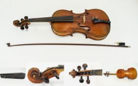Early 20thC Cased Violin & Bow,