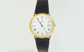 Gents Omega DeVille Wristwatch, White Dial, Roman Numerals, With Date Aperture, 32mm Gold Plated