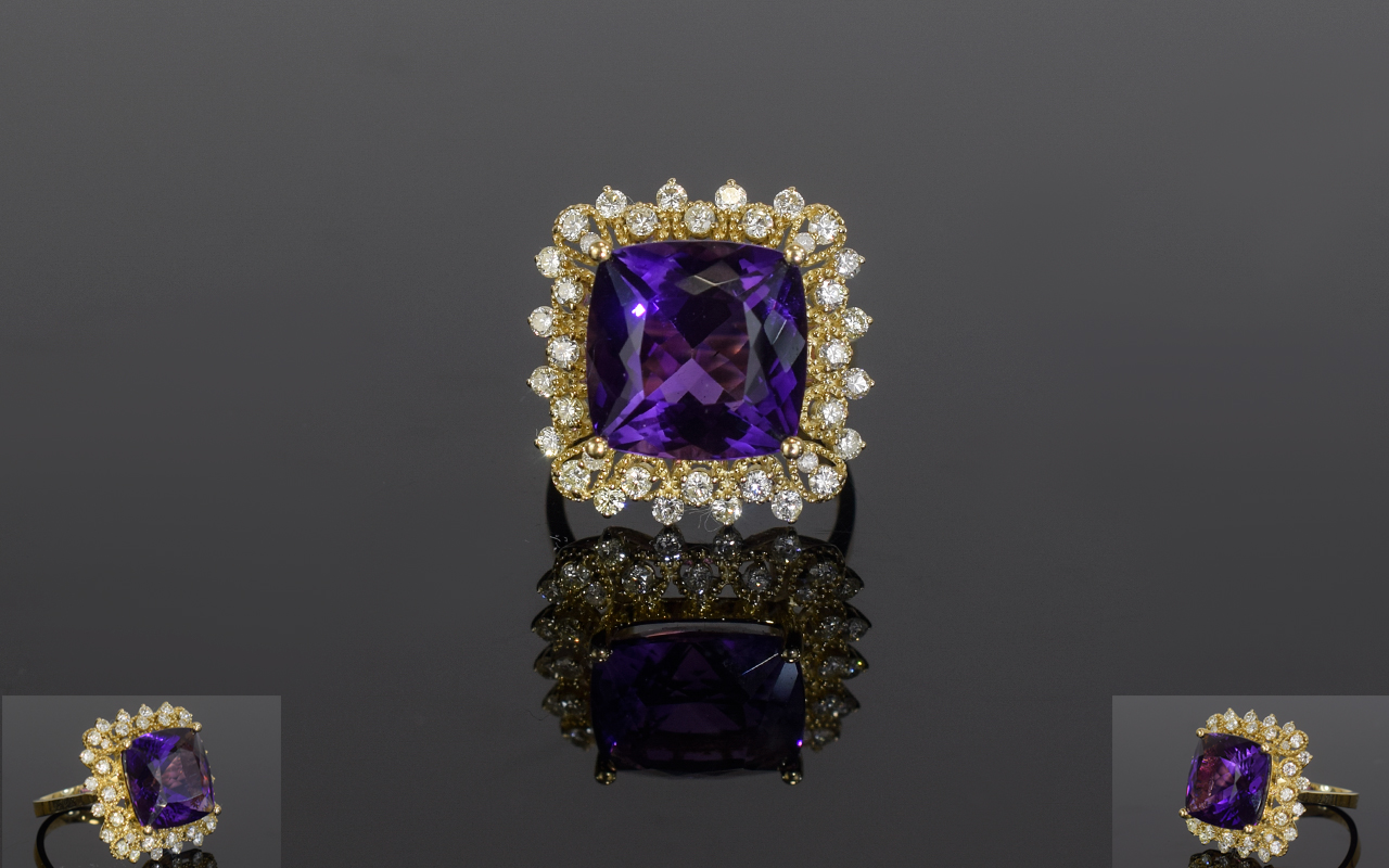 14ct Yellow Gold Amethyst & Diamond Ring