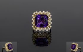 14ct Yellow Gold Amethyst & Diamond Ring