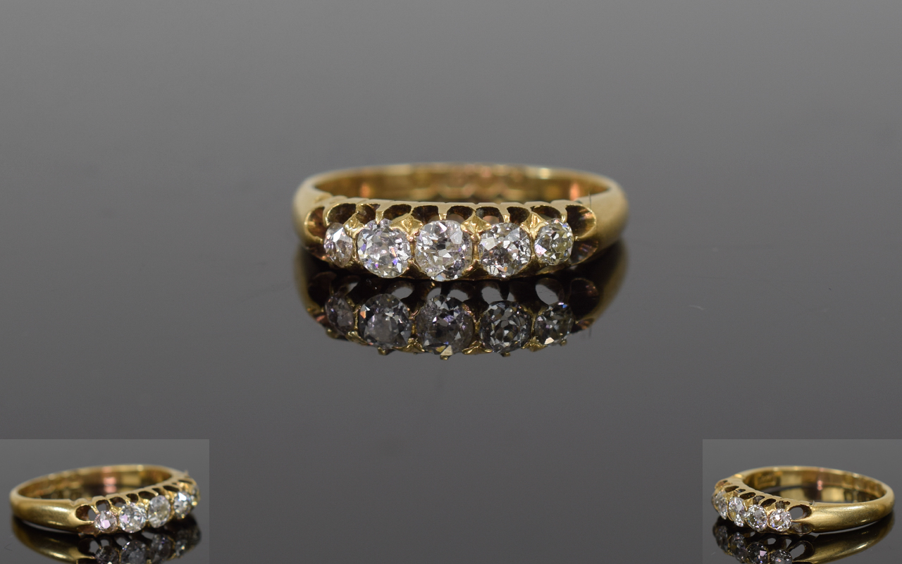 Victorian 18ct Gold Ladies 5 Stone Diamo