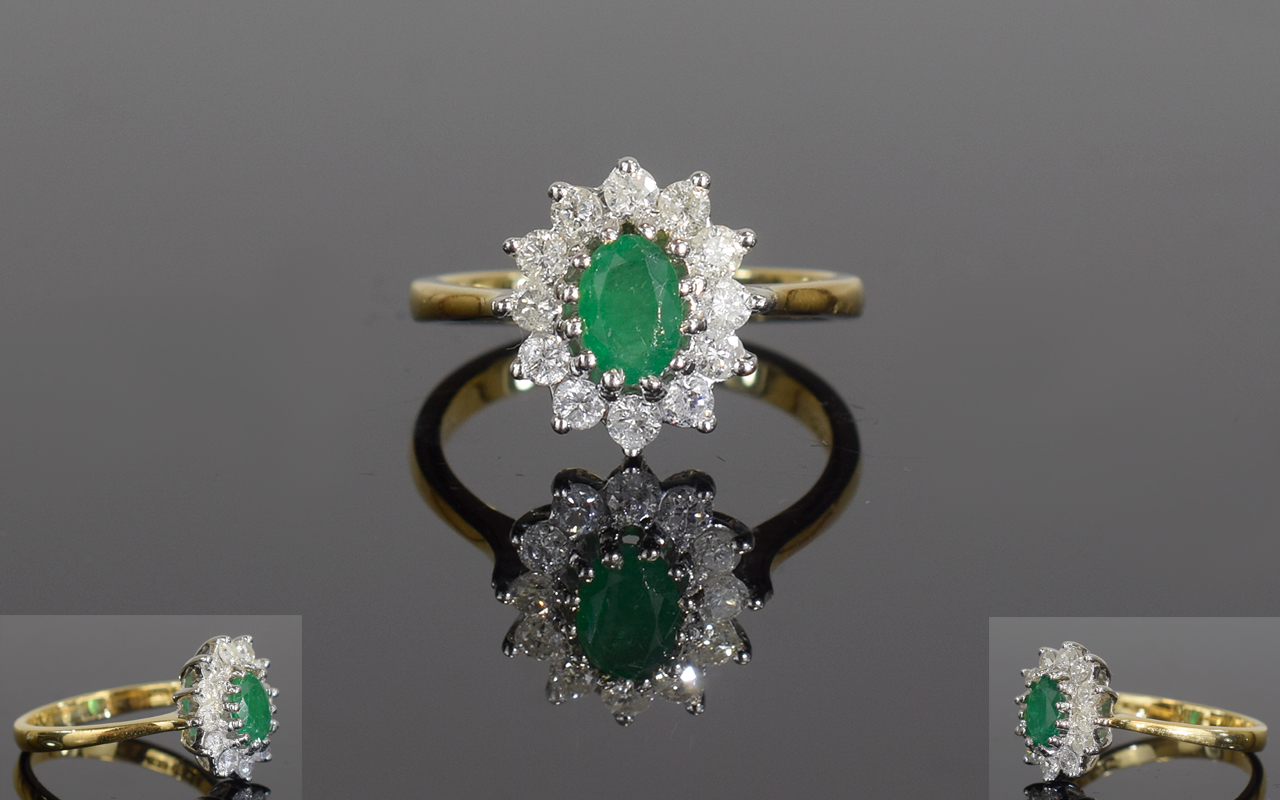 18ct Gold Emerald And Diamond Ring, Set