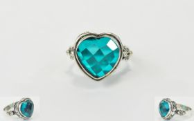 Ocean Teal Quartz Heart Shaped Ring, a h