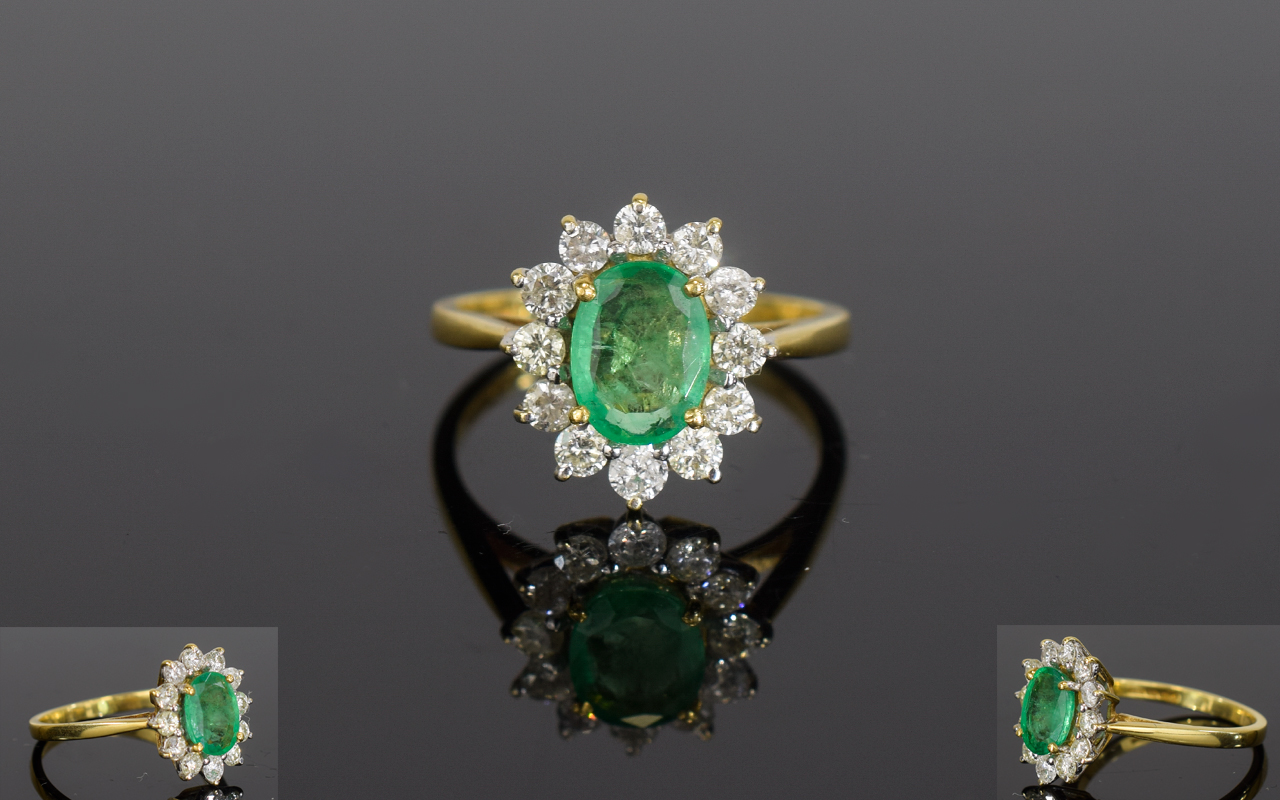 18ct Gold Emerald & Diamond Cluster Ring