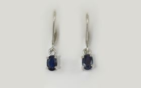 Deep Blue Sapphire Drop Earrings, 1ct of