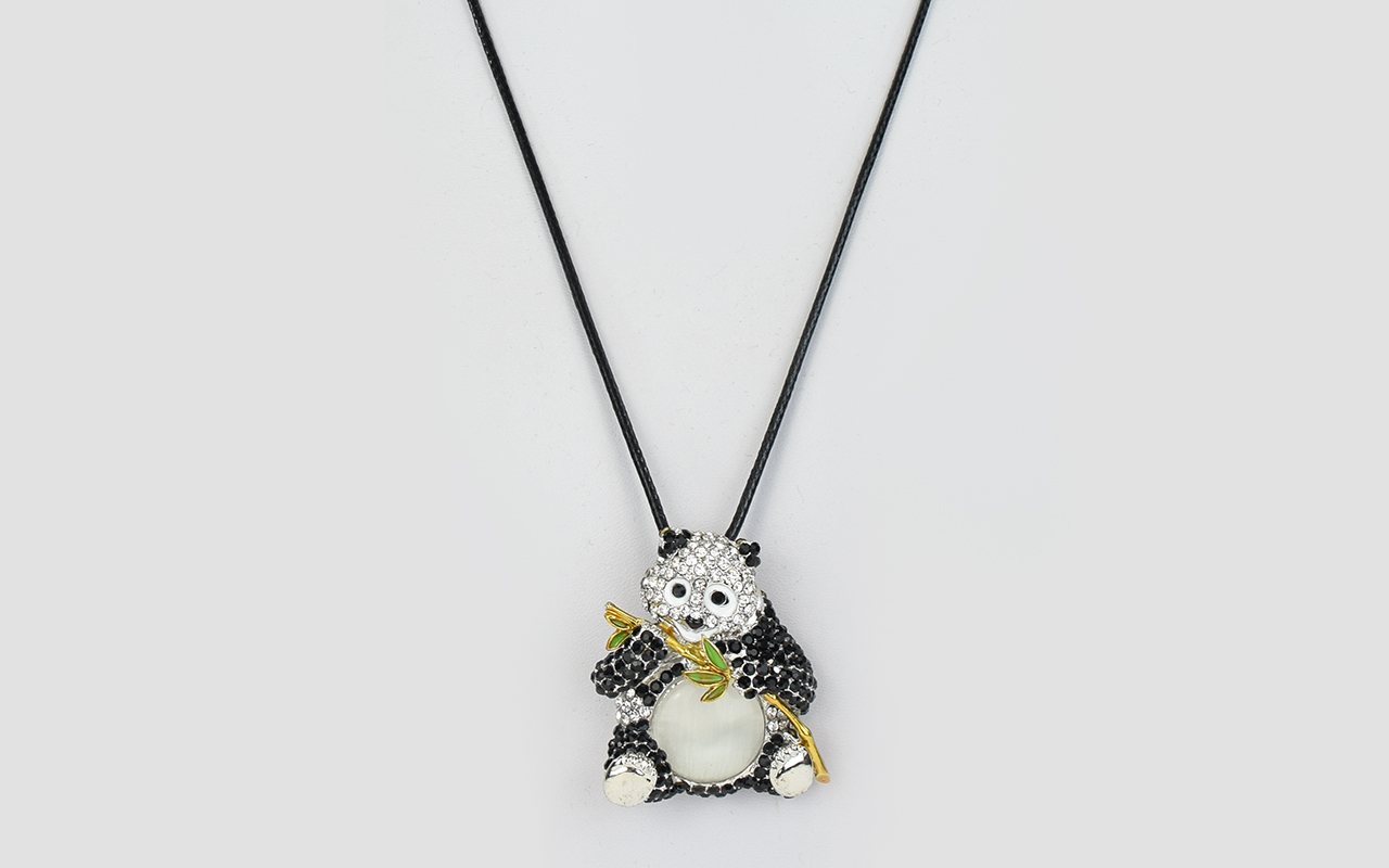 Enamel, Crystal and 'Cat's Eye' Panda Pe