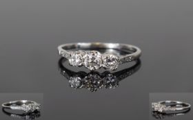 Platinum Diamond Ring, Set With Three Ro