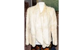 Vintage Rabbit Fur Jacket Short jacket with attached stole in soft off white coney skins. Hook and