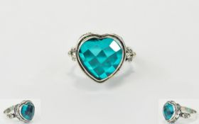 Ocean Teal Quartz Heart Shaped Ring, a heart cut ocean teal quartz of 8cts with a chequerboard cut