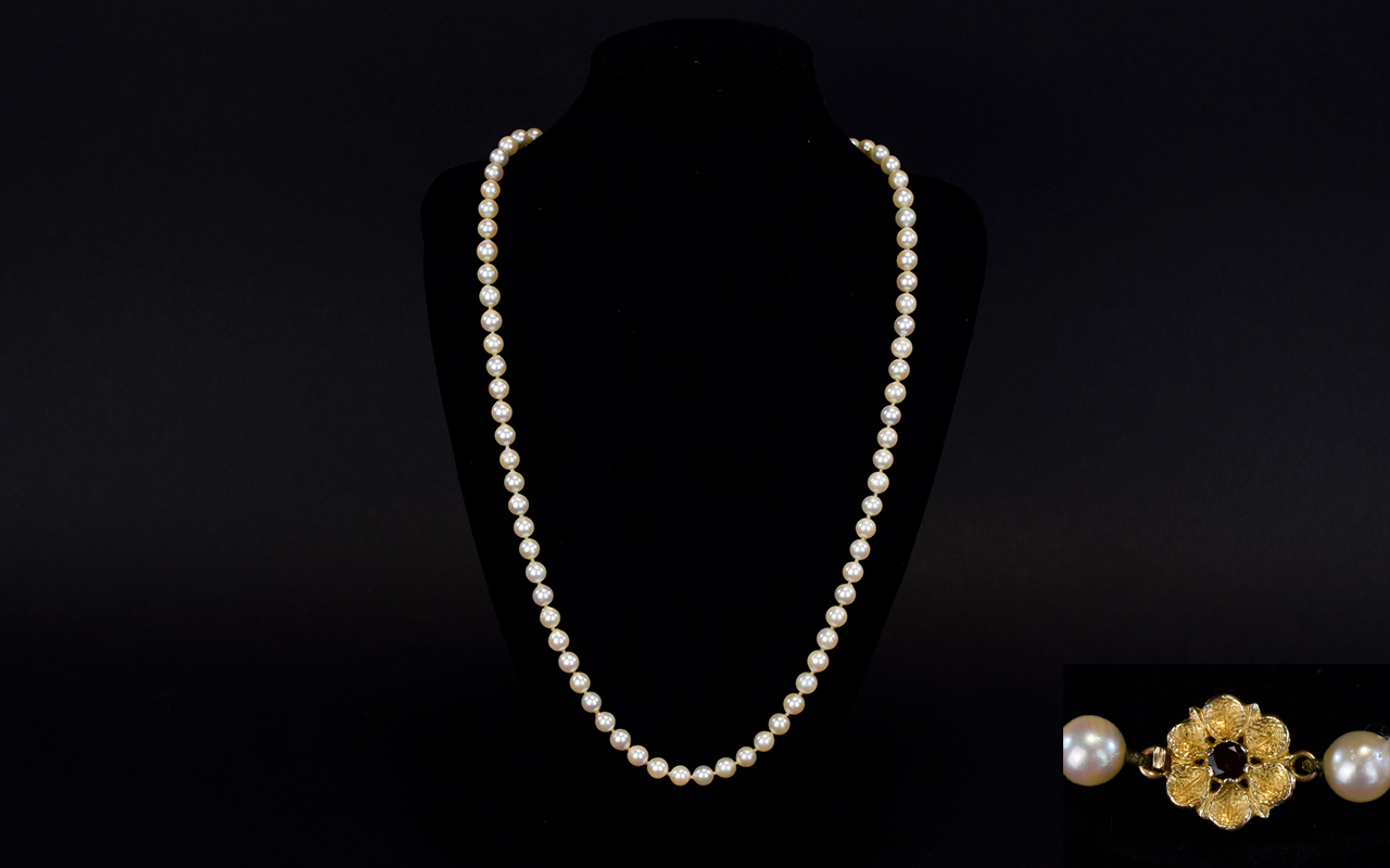 Single Strand Cultured Pearl Necklace, 9ct Gold Clasp, Length 22 Inches