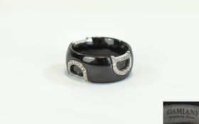 Italian Black Ceramic White Gold And Diamond Ladies D.Icon Ring By Damiani Fine Italian Jewellery