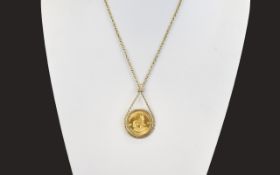 A 22ct Gold Fine Uncirculated South African Half Krugerrand South African Mounted Pendant with