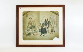 Framed Illustrative Print ' John Amos Comenius' By A. Bom Large print in comical naive style
