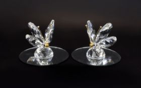 Swarovski Silver Crystal Pair of Butterflies Figures, Large V3 Butterflies with Crystal Tips on Gold