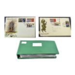 Green Stanley Gibbons Pioneer Cover Album full of GB stamp covers from 1953 onwards. Notably