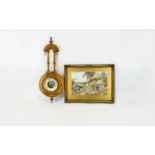 Vintage Barometer And Framed Print Barometer in neoclassical style wood casing with inlaid pattern