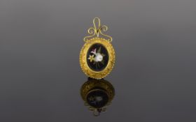 Grand Tour Very Fine gold Framed Micro Mosaic (Pietra Dura) Floral Pendant 1.5 inches high,