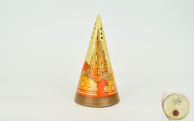 Clarice Cliff Hand Painted Conical Shaped Sugar Sifter 'Capri' Design circ 1935 Bizarre Range 5.75