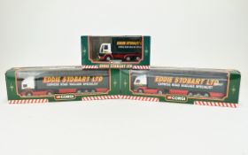 Three Boxed Corgi Diecast Models, Eddie Stobart 59601 Ford Cargo Box Van, 59504 Volvo Curtainside