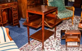 Edwardian Mahogany Tea Trolley inlaid top shelf, square tapering legs. 29 inches high 21 by 14