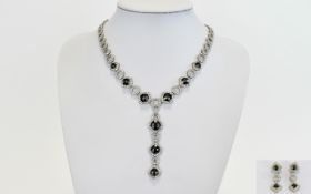 Ladies - Good Quality and Impressive Solid Silver Statement Necklace and Drop, Set with C Zirconia