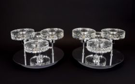 A Pair of Contemporary Four Bulb Crystal Ceiling Lights, Circular ceiling fittings with round cut