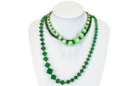 A Collection Of Vintage Bohemian Glass And Jade Necklaces Three items in total, to include