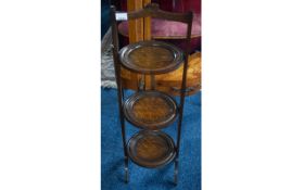 Edwardian 3 Tier Cake Stand, Early 20th Century dark oak cake stand with three collapsible