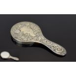 Victorian Pocket Size Embossed Silver Hand Mirror in overall good condition Hallmark Birmingham