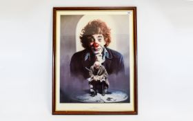 Larry Rushton Signed Limited Edition Print 'The Clown' Housed in contemporary dark wood frame with