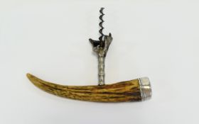 Victorian Period Silver Banded And Bone Handle Corkscrew marked 925 Sterling Silver 7 inches in