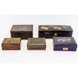 A Collection of Antique Handmade Wood Boxes to include small hand painted box in the aesthetic style