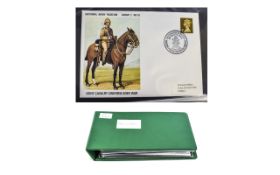 Green Stanley Gibbons Pioneer Cover Album full of military stamp covers - some signed.
