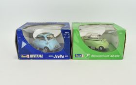 Two Collectable Revell Cars. One Light Blue BMW Jsetta 250. A product from the period of the ''