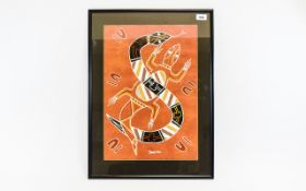 Original Aboriginal Art Work Signed by artist 'Sinesy. 96' Depicting snake and lizard in traditional