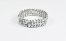 Silver Grey Fresh Water Pearl Three Row Bracelet, iridescent silver grey coin pearls set with tiny
