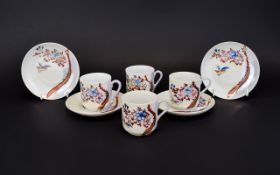 Japanese - Fine Porcelain Hand Painted 8 Piece Coffee Service. Comprises 4 Cups and 4 Saucers. c.