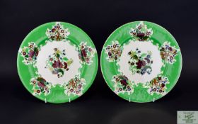 Solian Ware Soho Pottery Pair of Hand Painted and Enamelled Cabinet Plates In The ' Georgian '