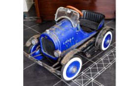 Child's Metal Peddle Car, Painted Blue And Black Bodywork