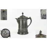 Large 19thC American Rogers & Bro Triple Plate Pitcher, Hinged Top, Engraved And Embossed Decoration