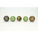 A Set of 5 x Late 19th Century Victorian Scottish Pottery Pattened and Granite Carpet Bowls.