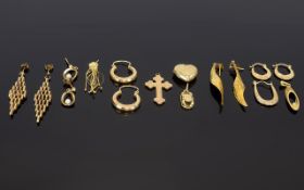 A Good Collection Of Nice Quality 9ct Gold Jewellery, All Fully Hallmarked for 9ct. Includes Pairs